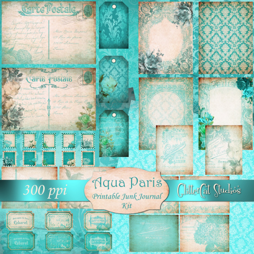 "Aqua Paris" Junk Journal Kit