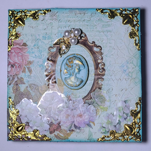 Mixed-media Wood Blue Cameo