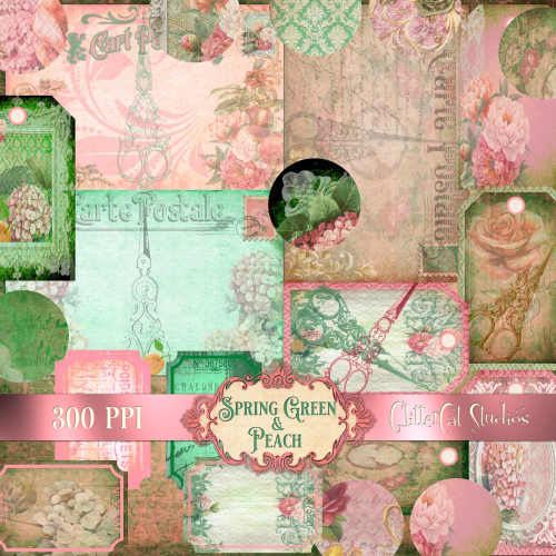 Spring Green & Peach Junk Journal Kit