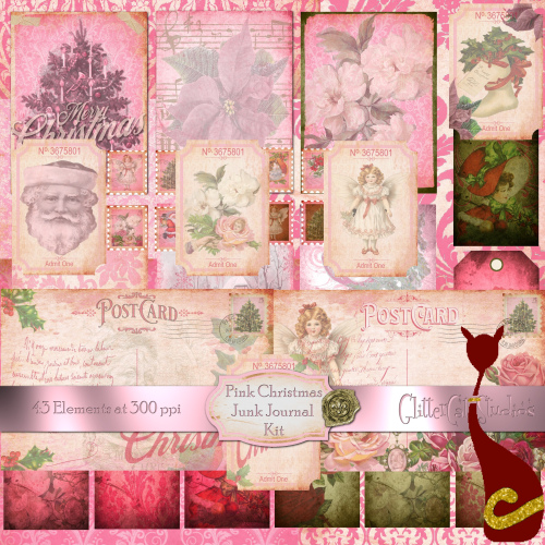 "Pink Christmas" Junk Journal Kit