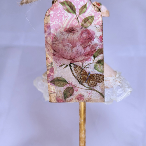 Mixed-media Tag Pink Rose on Pink