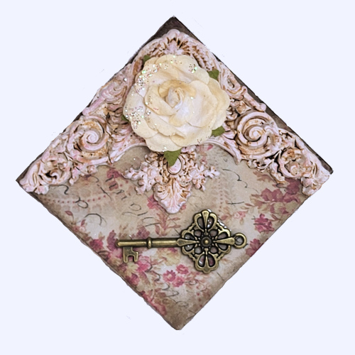 Mixed-media Magnet Resin and Brass on Pink Damask